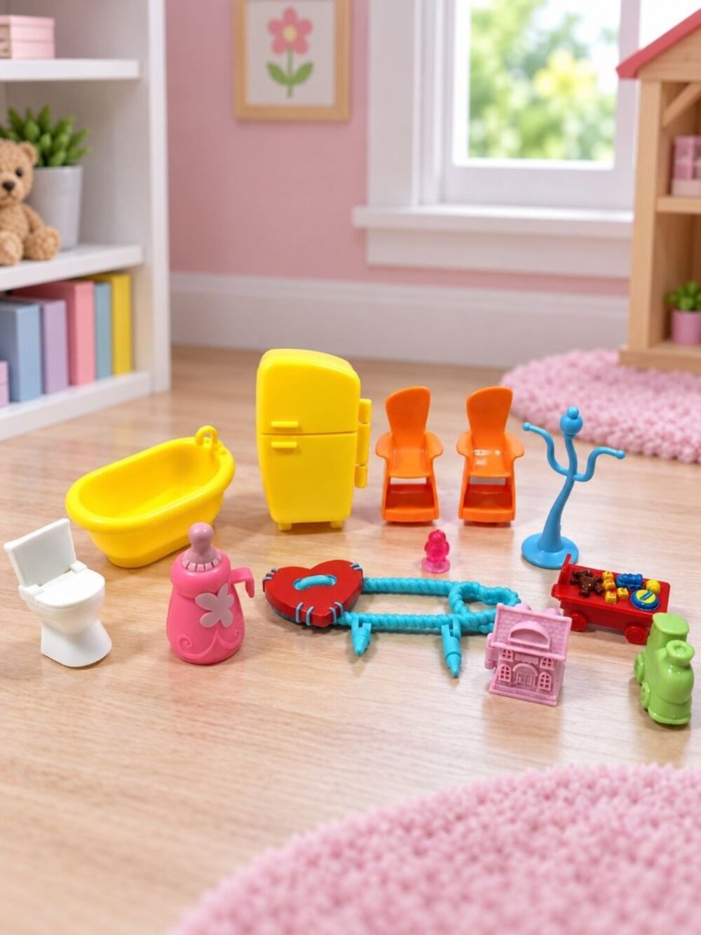Assorted Mini Dollhouse Furniture Hanger Refrigerator Toilet Chairs Toy Train